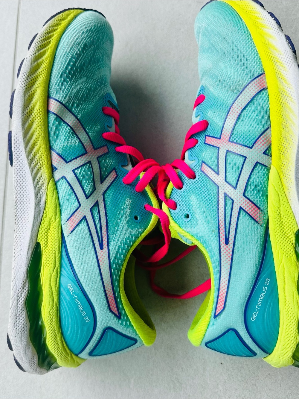 ASICS Women's Aqua Running Shoes with Neon Pink Laces